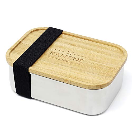 Kantine 51° Nord Lunchbox Woody | Brotdose aus Edelstahl | 100% plastikfrei, nachhaltig und gesund | Gut für Kinder, Erwachsene und die Umwelt | Perfekter Begleiter für Schule, Uni und Büro