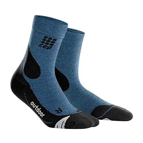CEP - Outdoor Merino MID-Cut Socks für Damen | Warme Wandersocken knöchellang in blau/schwarz | Größe IV